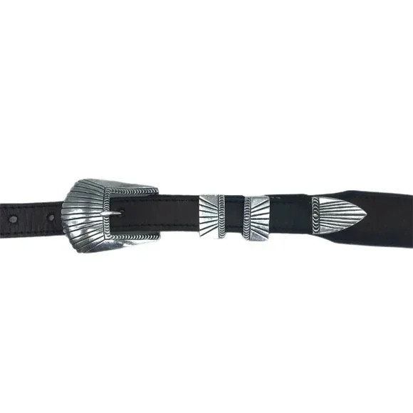 Vtg EUGENE CHARLEY Navajo Sterling Silver Ranger Belt Buckle Western Handmade - Picture 2 of 6